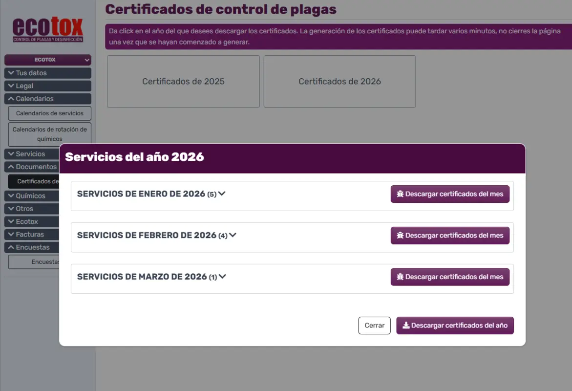 Certificados de servicios